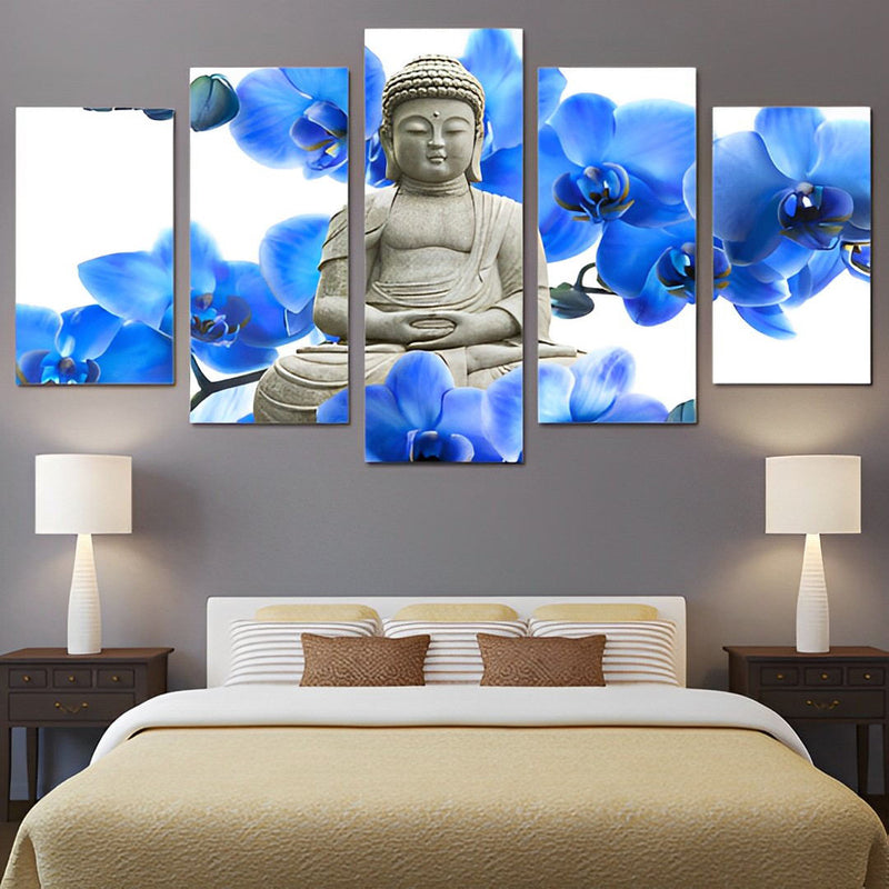 Buddha und blaue Magnolie Diamond Painting 5 teilig