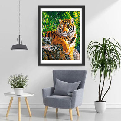 Tiger Felsen Blätter Diamond Painting