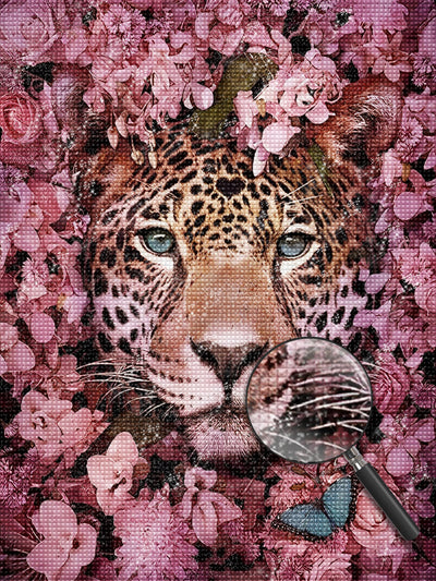 Leopard in den Blumen Diamond Painting