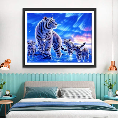 Tigerfamilie im Polarlicht Diamond Painting