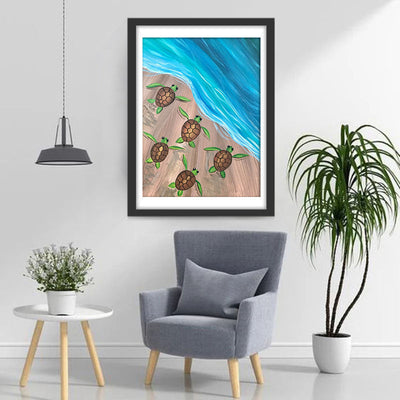 Kleine Meeresschildkröten am Meer Diamond Painting