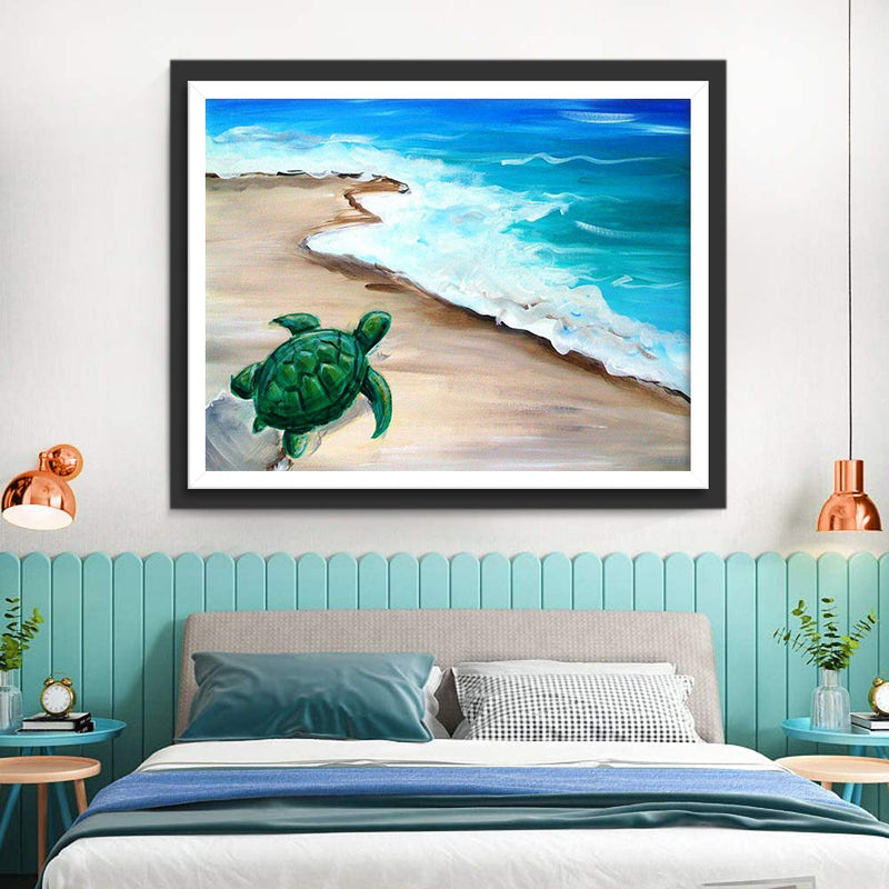 Grüne Schildkröte am Meer Diamond Painting