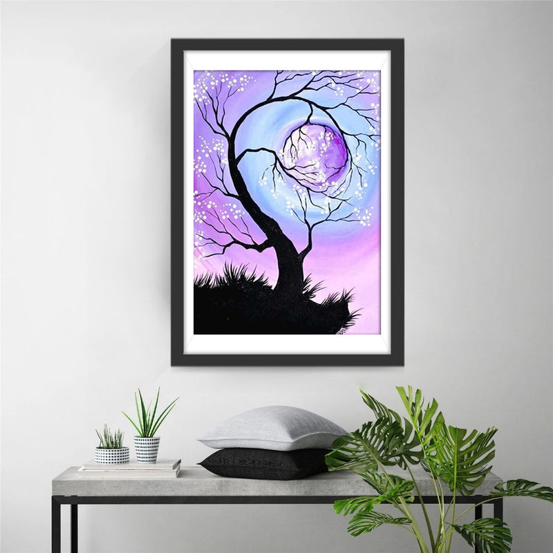 Baum und lila Mond Diamond Painting