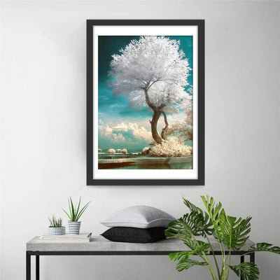 Baum mit weißen Blumen Diamond Painting