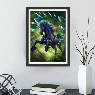 Schwarzes Einhorn im Wald Diamond Painting