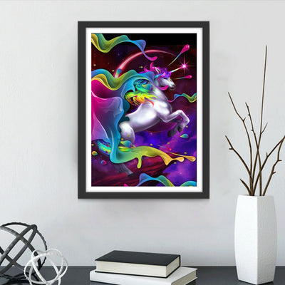 Weißes Einhorn und bunte Wolken Diamond Painting