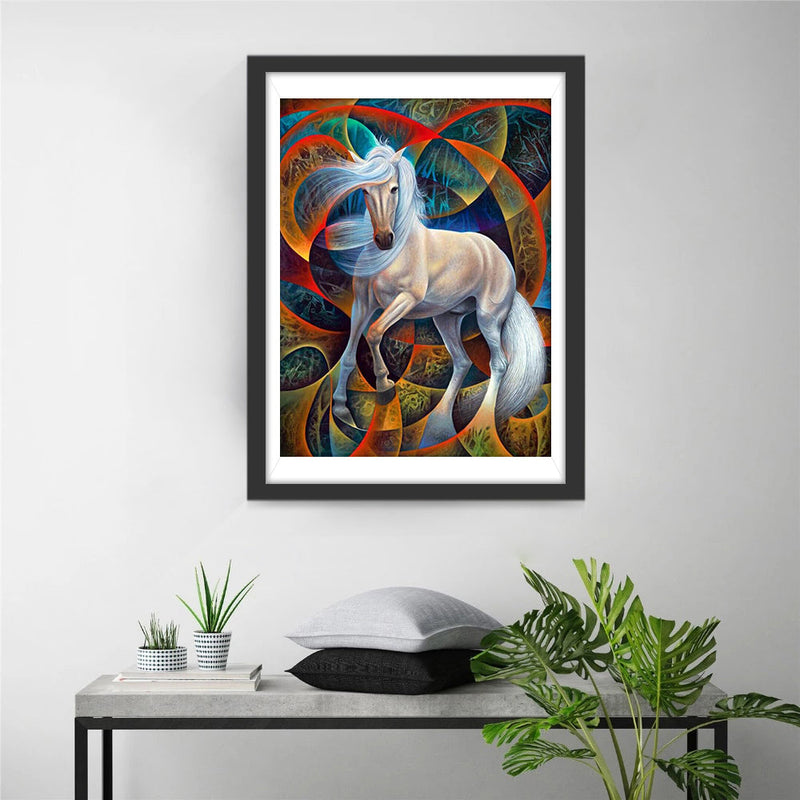 Weißes Einhorn und Lichtring Diamond Painting