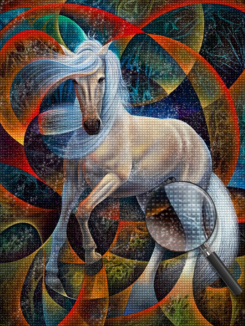 Weißes Einhorn und Lichtring Diamond Painting