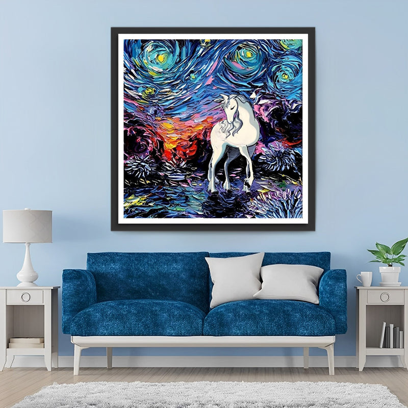 Einhorn unter Sternen und Mond Diamond Painting