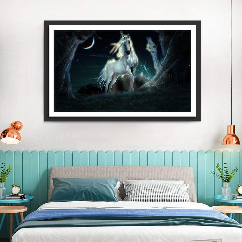 Weißes Einhorn und Mondsichel Diamond Painting