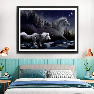 Weißes Einhorn und Wolf Diamond Painting