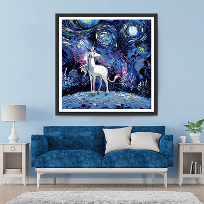 Weißes Einhorn Sternennacht Diamond Painting