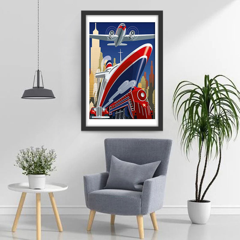 Flugzeug, Schiff und Zug Diamond Painting