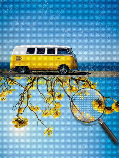 Minibus und gelbe Blumen Diamond Painting