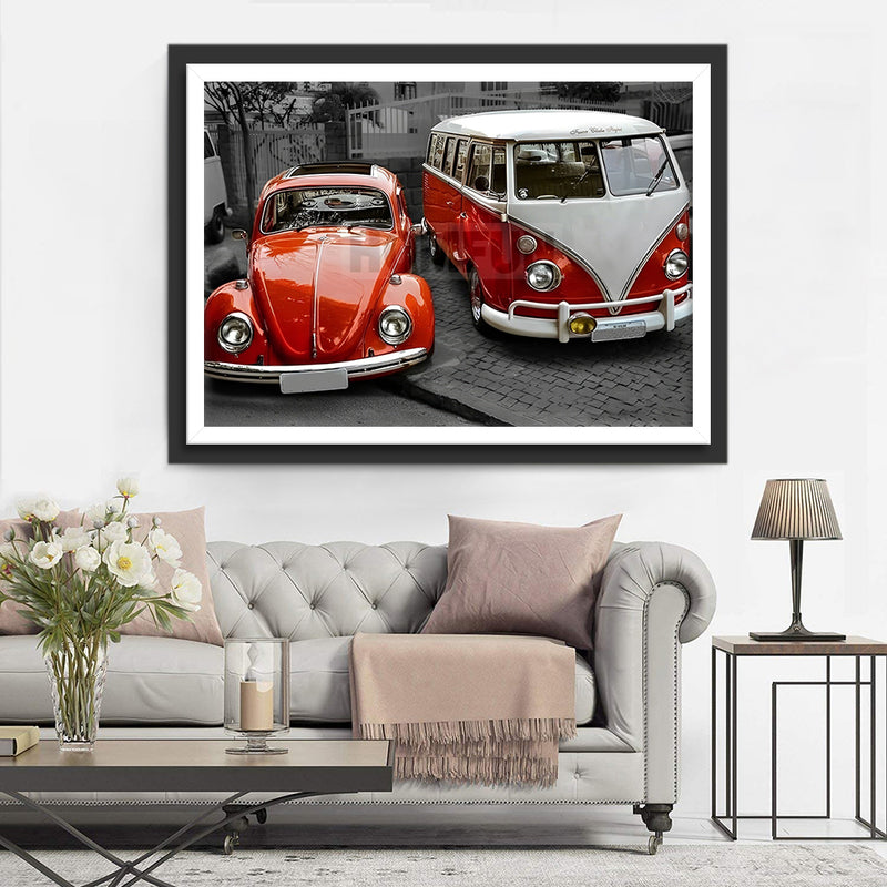 Rotes Auto und Bus Diamond Painting