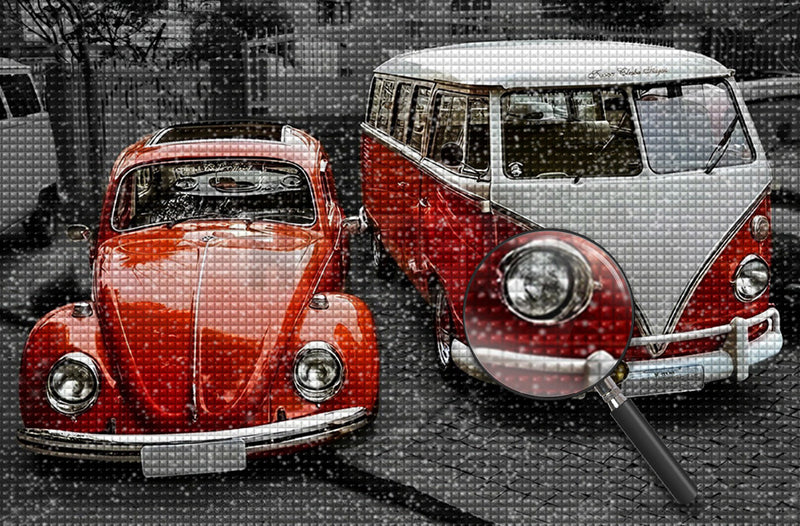 Rotes Auto und Bus Diamond Painting