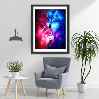 Roter und blauer Wolf Diamond Painting