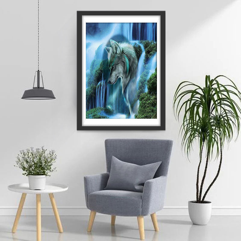 Wasserfall und Wolf Diamond Painting