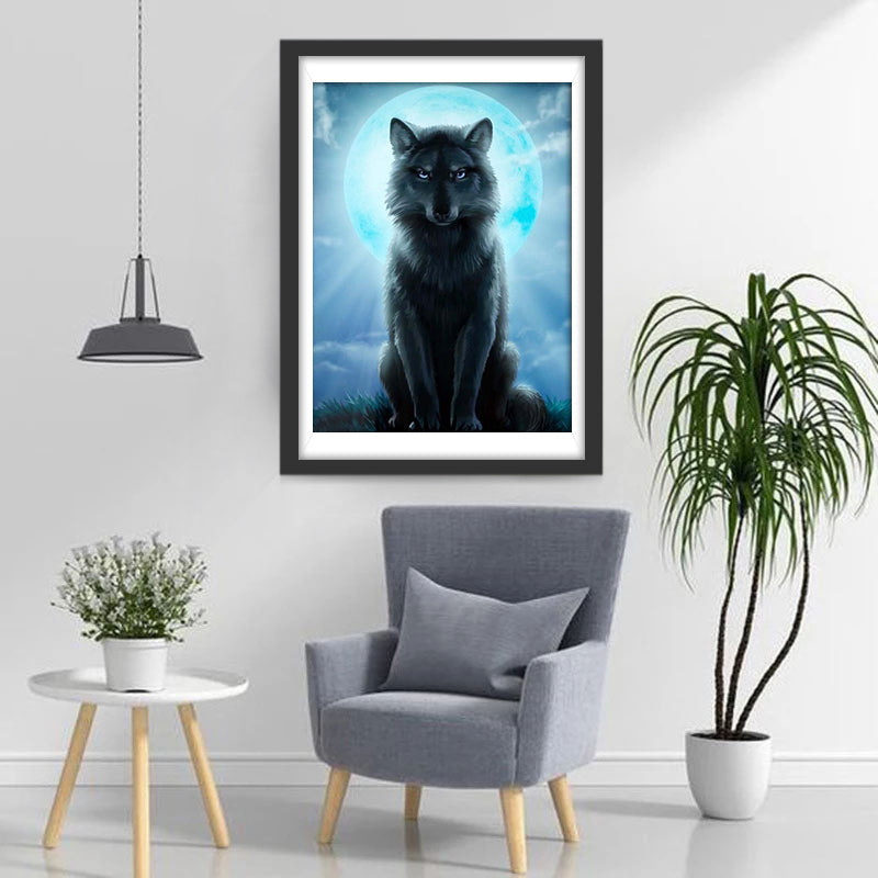 Schwarzer Wolf und Mond Diamond Painting