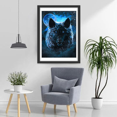 Schwarzer Wolf unter dem Vollmond Diamond Painting