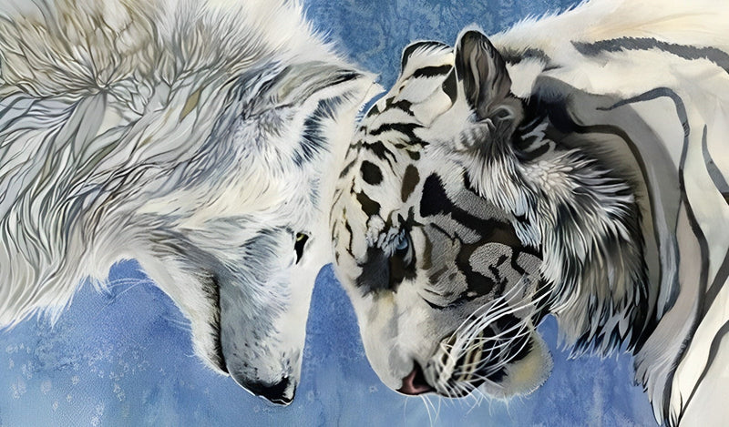 Weißer Wolf und weißer Tiger Diamond Painting