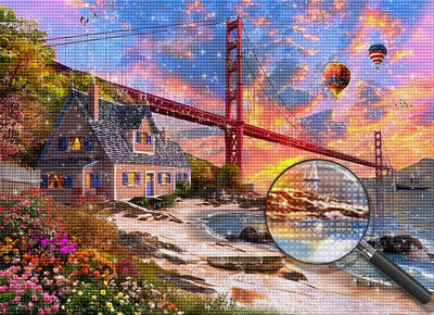 Abendsonne Brücke Haus Diamond Painting