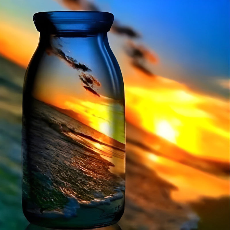 Abendsonne und Meer in der Flasche Diamond Painting