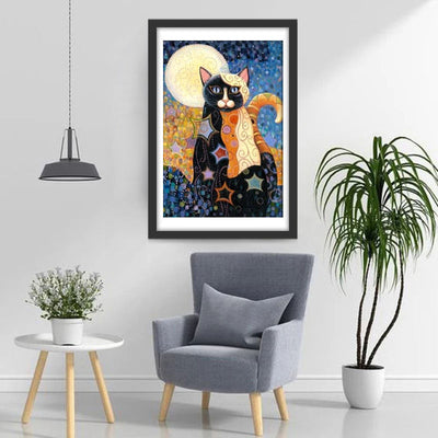 Abstrakte Katze und Vollmond Diamond Painting