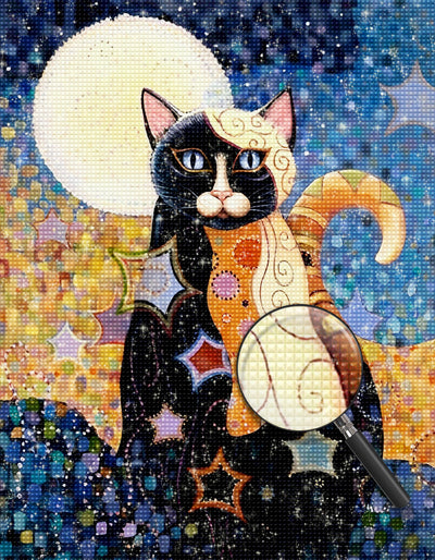 Abstrakte Katze und Vollmond Diamond Painting