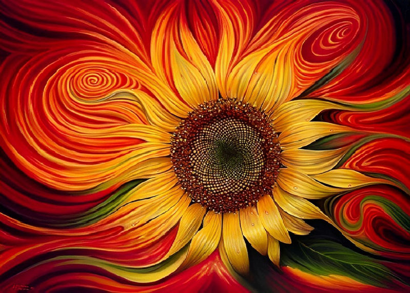 Abstrakte rote Sonnenblume Diamond Painting