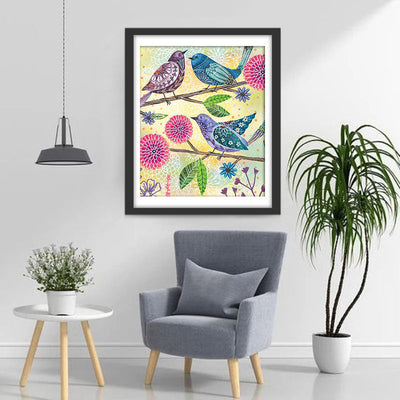 Abstrakte Vögel und Blumen Diamond Painting