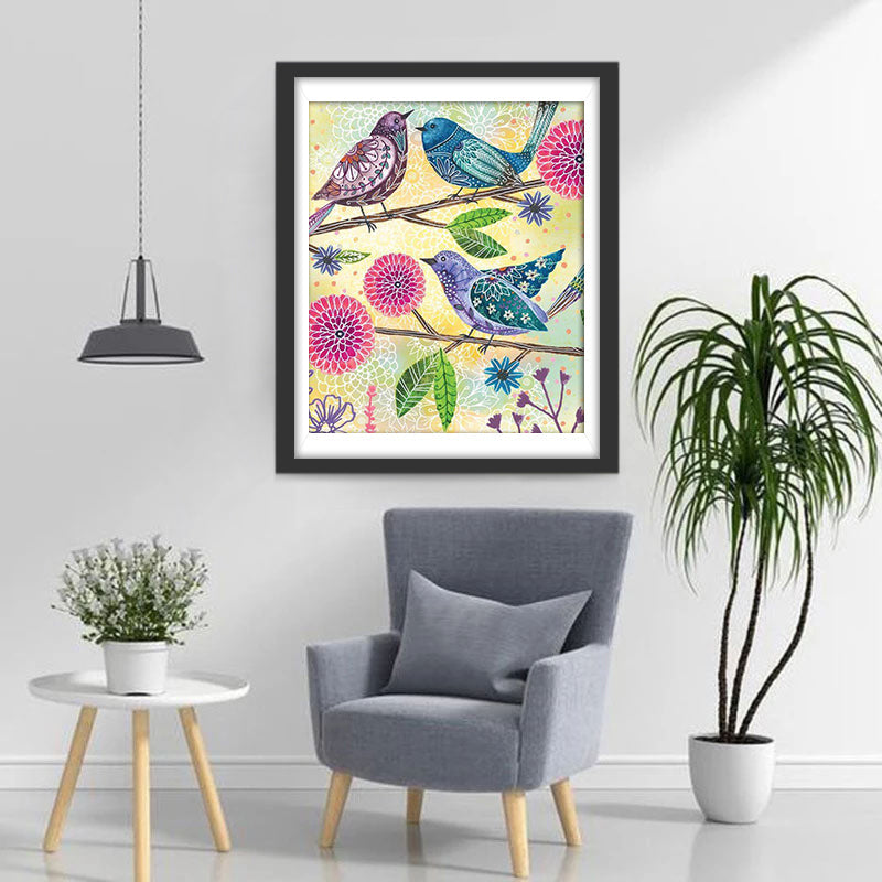 Abstrakte Vögel und Blumen Diamond Painting