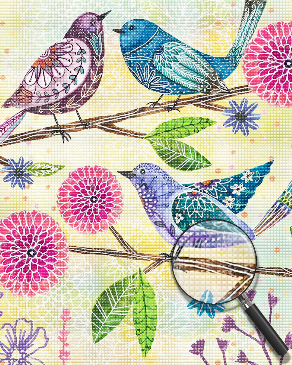 Abstrakte Vögel und Blumen Diamond Painting