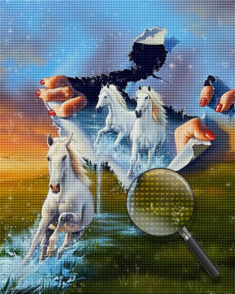 Abstrakte weiße Pferde Diamond Painting