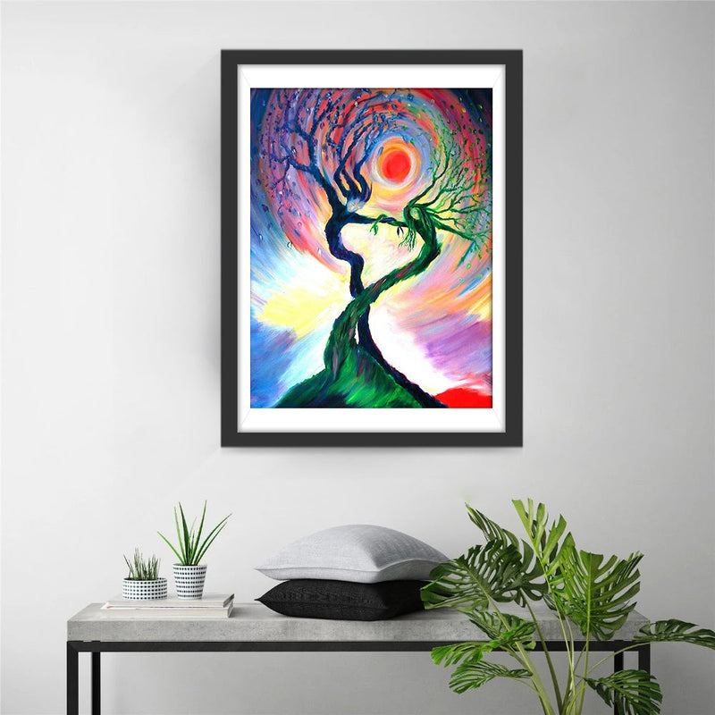 Abstrakter Baum und Sonne Diamond Painting