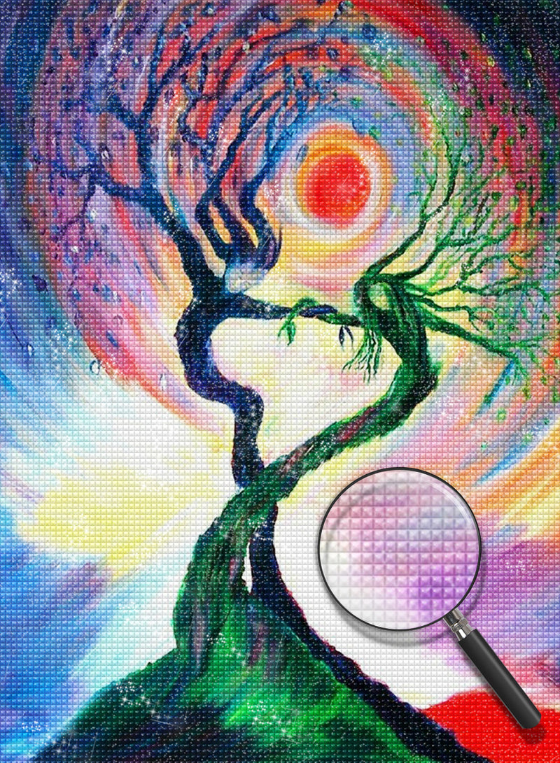 Abstrakter Baum und Sonne Diamond Painting