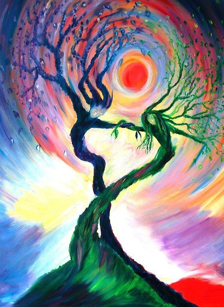 Abstrakter Baum und Sonne Diamond Painting