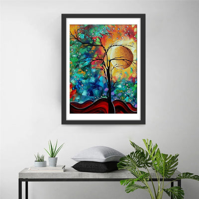 Abstrakter Baum unter Mond Diamond Painting