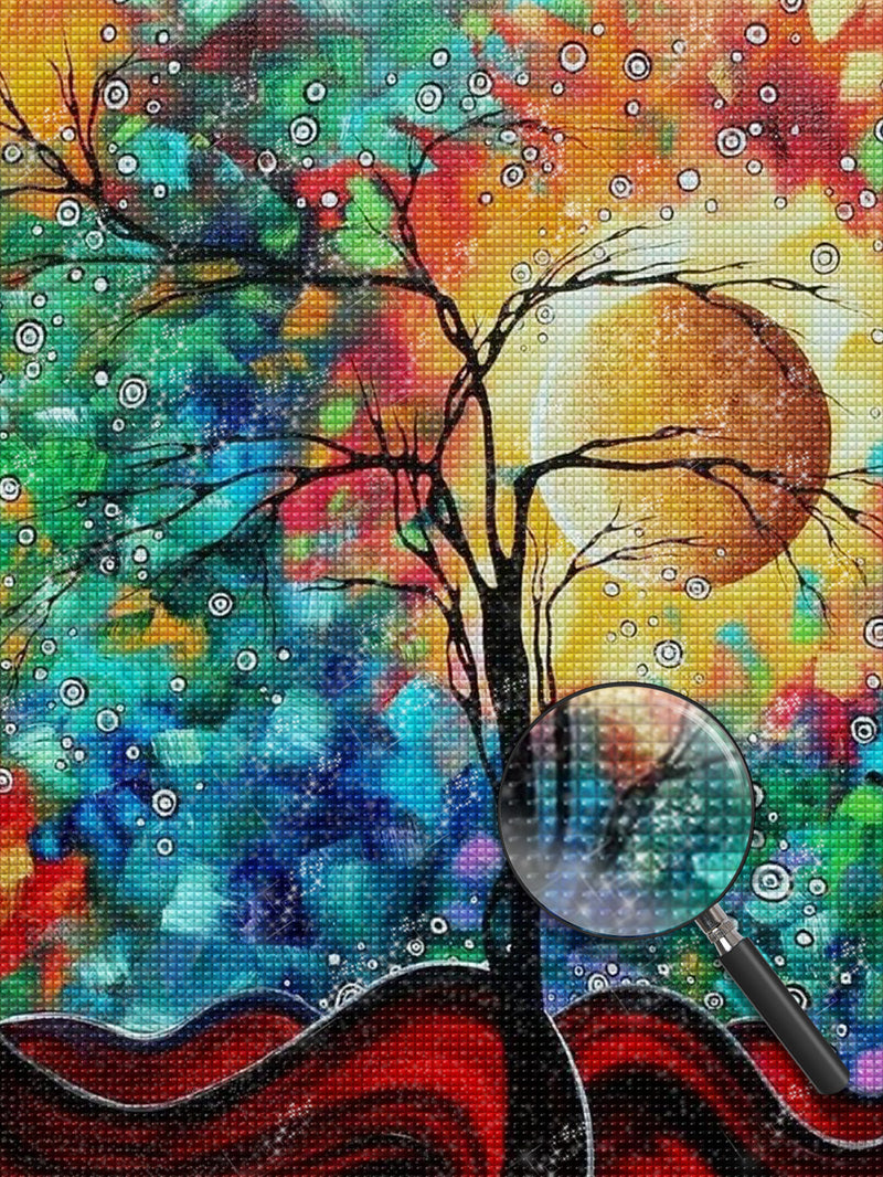 Abstrakter Baum unter Mond Diamond Painting