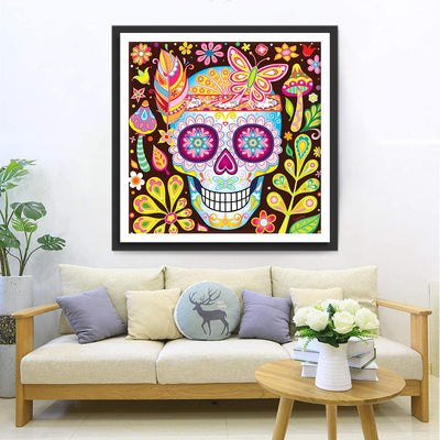 Abstrakter Totenkopf und Pflanzen Diamond Painting