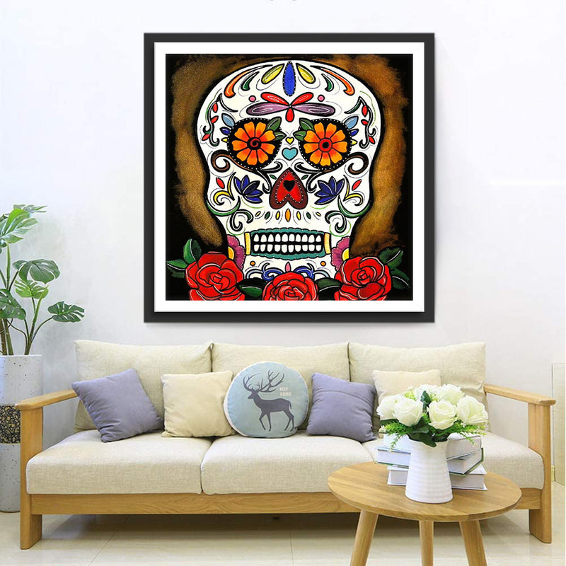 Abstrakter Totenkopf und Rosen Diamond Painting