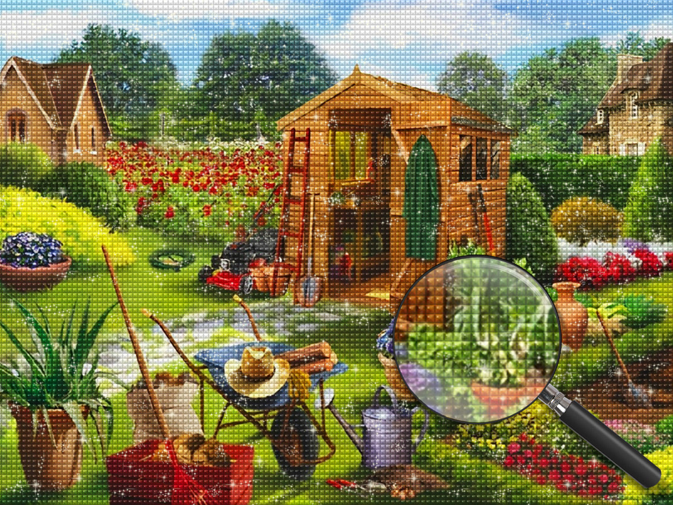Ackergeräte im Garten Diamond Painting