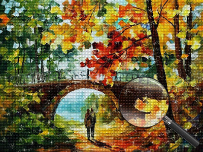 Ahornwald, Bogenbrücke und Liebespaar Diamond Painting