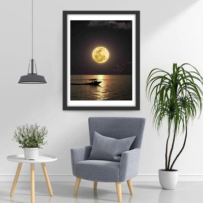 Alleines Schiff auf dem Meer und Mond Diamond Painting