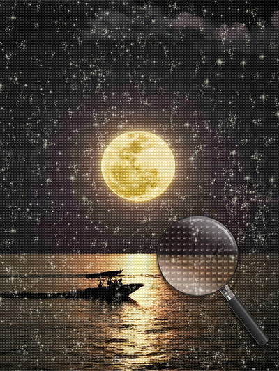 Alleines Schiff auf dem Meer und Mond Diamond Painting