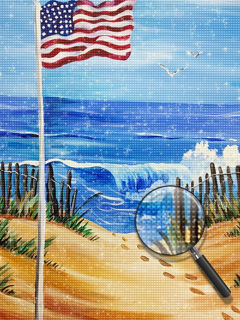 Amerikanische Flagge am Meer Diamond Painting