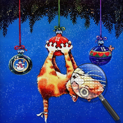 An Weihnachtskugel hängende Katze Diamond Painting