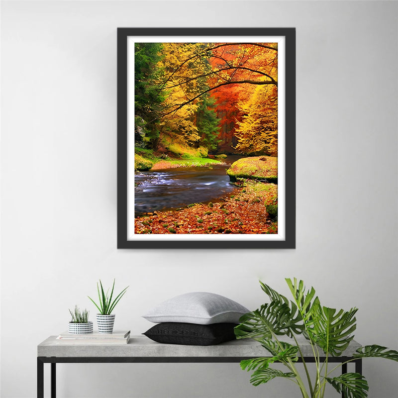 Bach im Wald im Herbst Diamond Painting