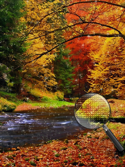 Bach im Wald im Herbst Diamond Painting