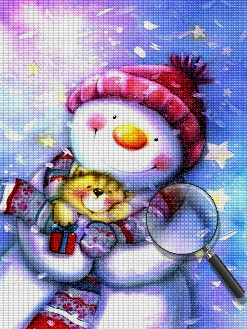 Bärchen haltender Schneemann Diamond Painting